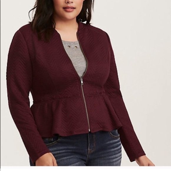 torrid Jackets & Blazers - Torrid maroon wine chevron quoted full zip jacket size 5 or 5X